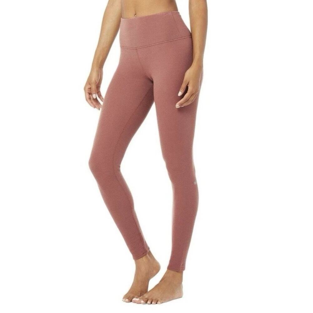 Alo Yoga Micro Waffle Low Key Legging Pants S Chestnut High Waist Pull On